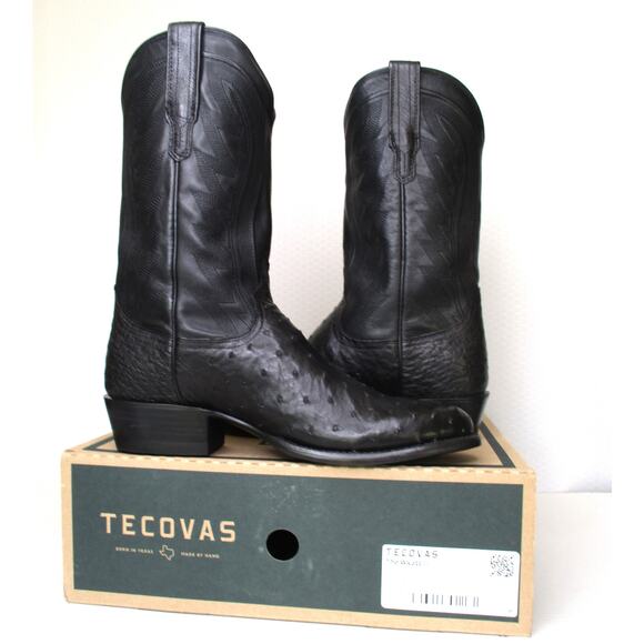 New TECOVAS The Wyatt II Midnight Ostrich Leather Men 11D Western Cowboy Boots - Picture 1 of 12
